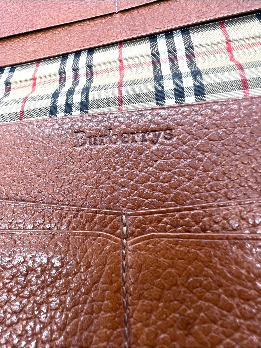 Vintage Burberrys Brown Leather Continental Long Wallet Nova Check England - Picture 12 of 15